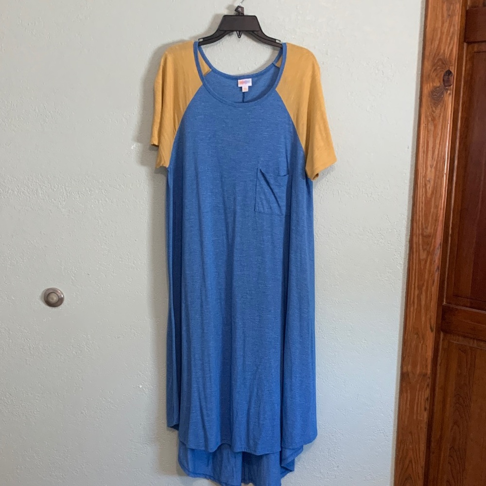 LuLaRoe Asymmetrical Dress in Blue and Yellow